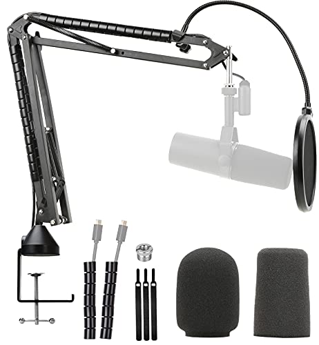 Sm7B Boom Arm With Pop Filter - Upgraded Heavy Duty Mic Stand Suspension Mic Boom Stand With Windscreen Compatible With Shure Sm7B Microphone By Youshares #TOP16