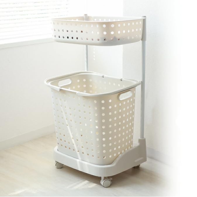 Amazon｜ランドリー ワゴン 2段 バスケット キャスター付き かご付き  