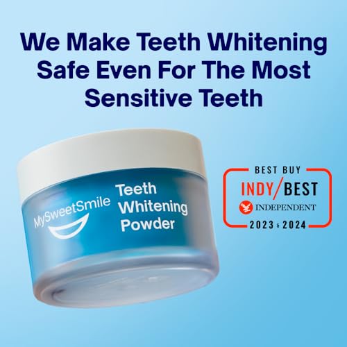 mysweetsmile teeth whitening powder - dentist-approved amp enamel-safe  6 month supply  tea coffee wine amp smoking stain remover  non-sensitive formula  peroxide free  cool mint flavour