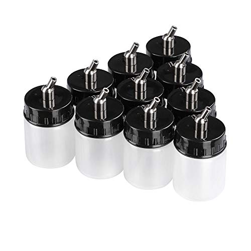 0.7Ounce (22cc) 10 PCS Plastic Airbrush Siphon Bottle Jar with Adapter Lid Assembly for All Standard Dual Action Airbrushes US Delivery (2.0
