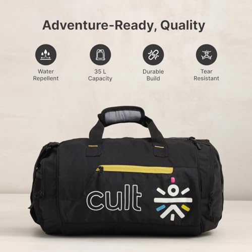 Image of Cultsport 35 Litre Gym Bag for Men & Women Large Sports & Travel Duffle with Shoe Compartment, Water-Resistant Fabric, Side Mesh Pocket, Adjustable Shoulder Strap & Comfortable Handles - Black