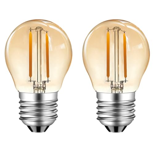 MZYOYO E27 2W LED Glühbirne,Vintage 2W E27 LED Lampe,2W G45 2700K Warmweiß Birne,180 Lumen ersetzt 15 Watt,Leuchtmittel Retro Beleuchtung,Nicht Dimmbar,Amber,2 Stück