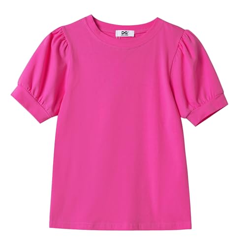 Image of Girls' Puff Sleeve Cotton T-Shirt Cute Summer Tops for Girls