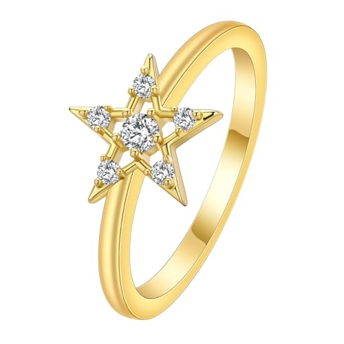 Bague zircon étoile à cinq branches plaqué or pour fiançailles élégantes