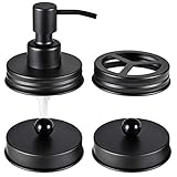 Komashr Mason Jar Bathroom Accessories Lids Set(4pcs) - Jars Not Included - Soap Dispenser,Toothbrush Holder, Apothecary Jars Lids for Regular Mouth Mason Jars - Rustproof Stainless Steel，Black