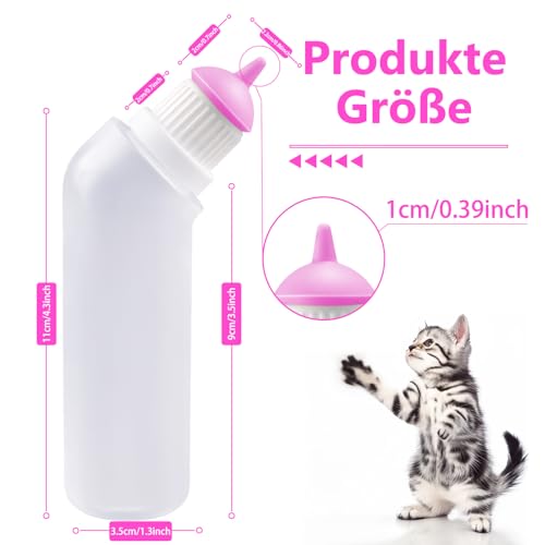 Gufastoe 5Pcs Haustier Fütterung Mini Silikon Nippel mit Flasche für Welpen Hund Katze oder andere Haustiere (Rosa Farbe)