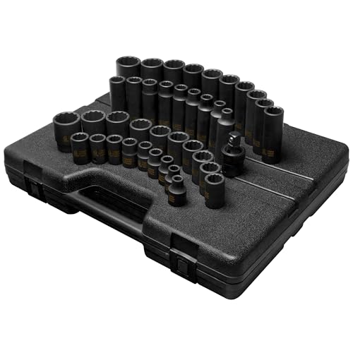 SUNEX TOOLS 2699 1/2-Inch Drive 12-Point Metric Master Impact Socket Set, 39-Piece
