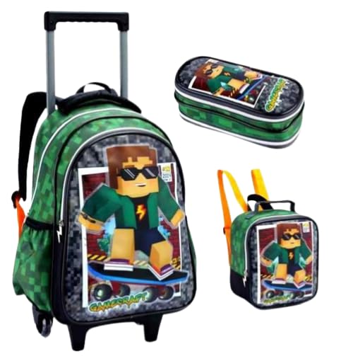 Kit Mochila Rodinha Infantil Escolar Block Game, 3 Peças, Menino