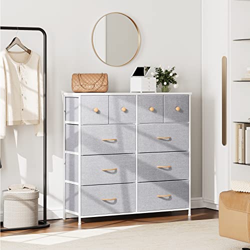 Nicehill Dresser for Bedroom with 10 Drawers, Storage Drawer Organizer, Tall Chest of Drawers for Closet, Clothes, Kids, Baby, Living Room, Wood Board, Fabric Drawers (Light Grey) - Image 3