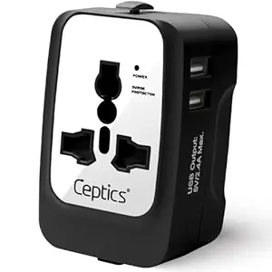 Ceptics Universal Travel Adapter, Dual USB (2.4A) with 15W Output, International Adapter Compatible for use in 150 Countries, Type A, C, G, I Output, CE & RoHS Certified White/Black
