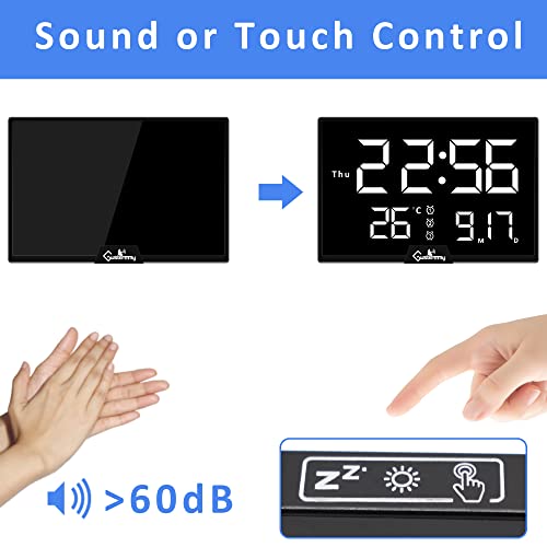Digital Calendar Alarm Clocks For Bedroom With 3 Alarms,Temperature,Date,Week,Outlet Operated Dimmable Led Day Clock With Battery Backup,12/24H,Loud Touch Alarm Clock For Heavy Sleeper Kid Senior Teen #TOP3