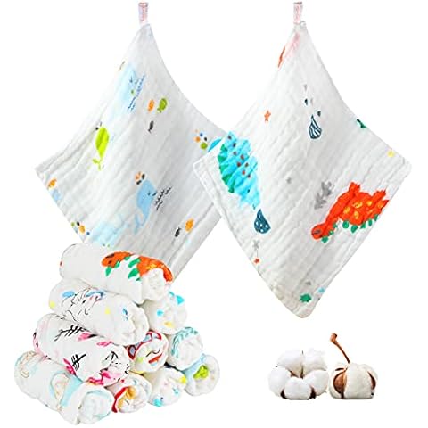 Koo-dib Baby Muslin Washcloths Baby Towels and Washcloths for Newborn Essentials Must Haves Wash Clothes Soft for Baby Muslin Burp Cloths for Face Baby Wash Cloths 10 Pack 10x10 Inches Cover