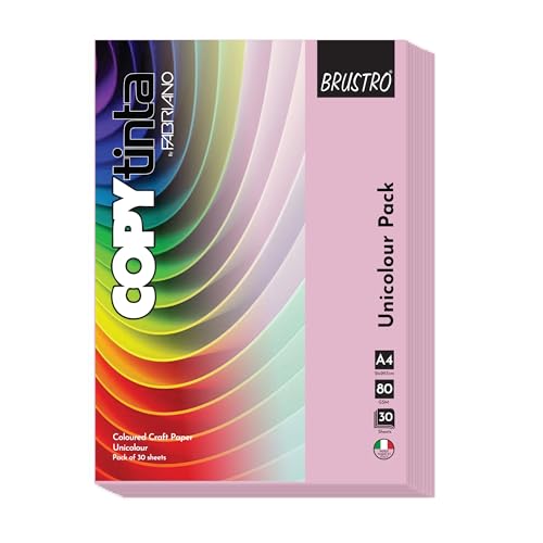 Image of BRUSTRO Copytinta Coloured Craft Paper A4 Size 80 GSM Light Pink Shade (ROSA), 60 Sheets Pack | Double Side Colored, Ideal for Origami, Scrapbooking, Making Card, DIY Art & Craft.