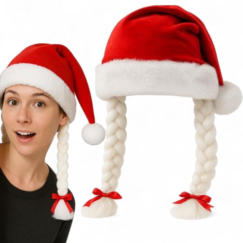 MIJOMA Weihnachtsmütze mit Zöpfen – Nikolausmütze Unisex für...