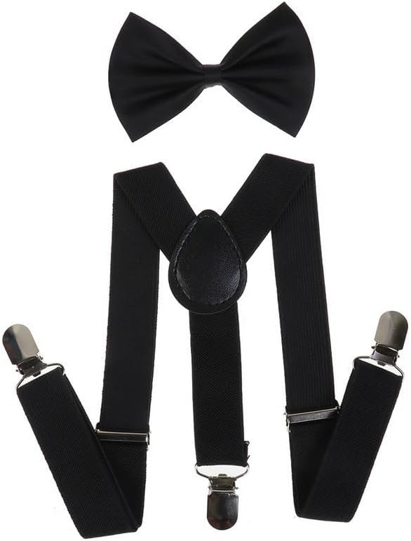 Kids Suspenders Set for Boys Girls Toddlers Adjustable Elastic Belts with Bowtie Clips 2-10Y