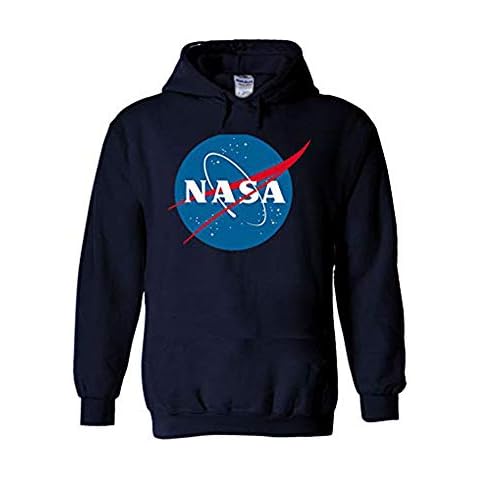 Nasa National Space Administration Logo White Men Women Unisex Hooded Sweatshirt Hoodie (Large, Navy) Cover