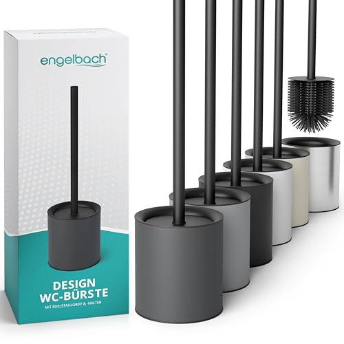Engelbach® Klobürste Silikon mit Edelstahl Griff & Halter – Antibakterielle Design Toilettenbürste – WC Bürste, Bürstengarnitur modern, dunkelgrau