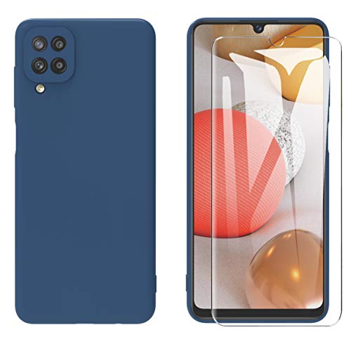 ARRYNN Coque pour Samsung Galaxy A42 5G + Film Protection écran en Verre trempé, Housse Ultra Premium TPU Silicone Liquide Flexible pour Samsung Galaxy A42 5G-Bleu Cover