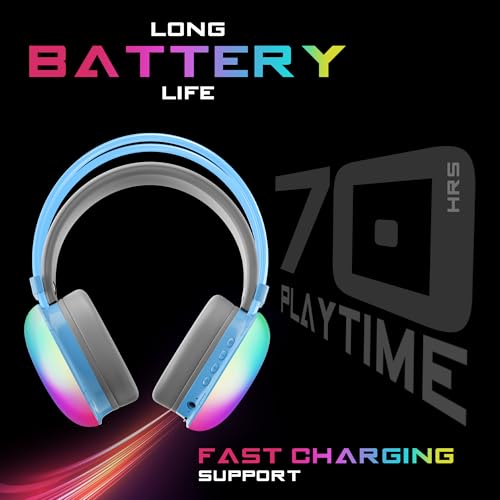 Image of truke BTG Thunder Over The Ear Gaming Headphone with 70H of Playtime, 40mm Titanium Drivers, Dual Pairing Headset, Gaming Mode (40ms Latency) with RGB LEDs, Detachable Mic, BT 5.4-Blue