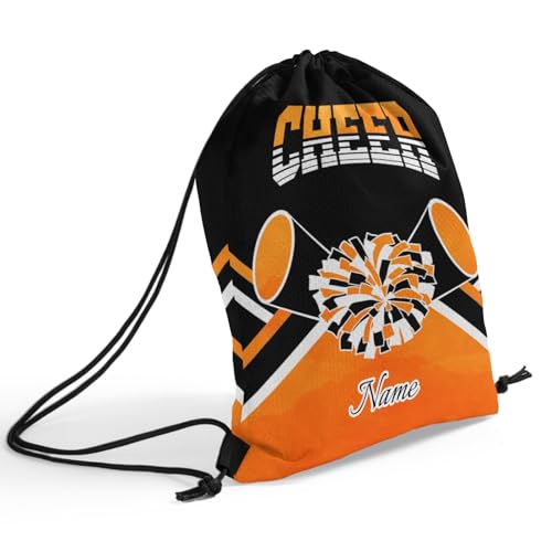 Personalized Cheerleader Drawstring Backpack Waterproof Sports Gym Sackpack Beach Sports String Bag Orange Cheer Bag for Men Women.4