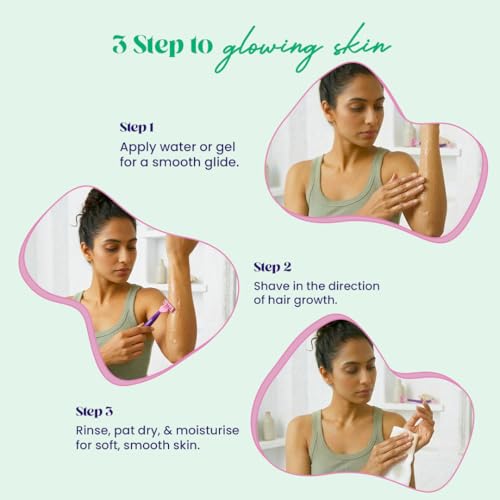 Image of Hyuman Smooth Shave Women Body Razor, Reusable Hair Removal Razor with 3 Stainless Steel Blades, Aloe Vera & Vitamin E Strip, Underarm Shaver for Legs, Arms & Bikini, Pack of 3