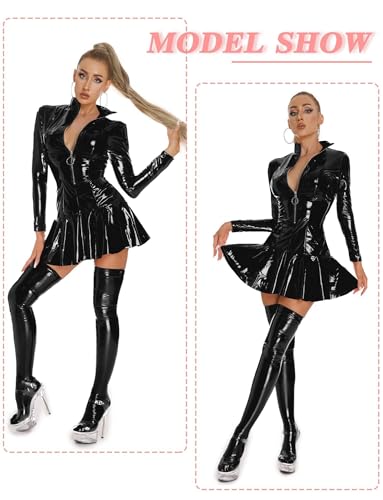 Mini robe en latex catsuit avec fermeture éclair clubwear - 6
