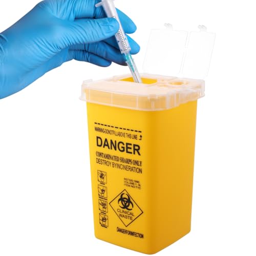 SUPVOX Scharfer Abfallbehälter, Scharfer medizinischer Kunststoff-Entsorgungsbehälter, Tattoo-Kunststoff-Scharfer Behälter, Tattoo-Schneidkanten-Abfall-Minibox (1 Stück, Gelb)