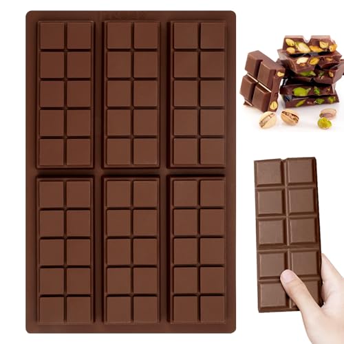 Silikon Schokoladenform,Schokoladentafel Form für 6 Tafeln Schokolade Selber Machen,BPA-frei Chocolate Mold,Silikonform Schokolade mit Antihaftbeschichtung,Schokoladenform für Gelees, Puddings