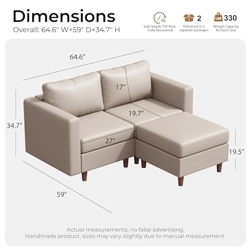 Image of ABCASA Modular Sectional Loveseat Sofa Couch with Storage Seats, 3 Seater L Shaped Couch with Movable Ottoman for Small Spaces, Whitesand