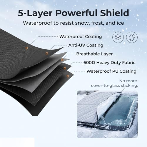 Image of NEVERLAND Car Windshield Cover for Ice and Snow, Windshield Snow Cover