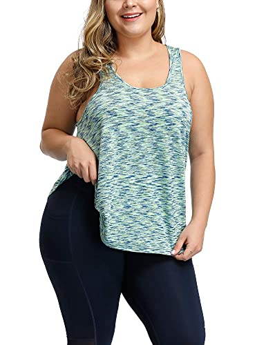 Uoohal Yoga Tank Plus Size Women Loose Fit Sleeveless Workout Tank Tops Light Green 3X
