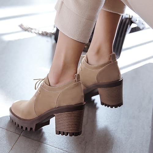 Womens Lace Up Round Toe Block Heels Platform Oxfords4