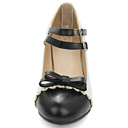 MAVMAX Women's Bowtie Mary Janes Block Chunky Mid Heel Lolita Pumps2