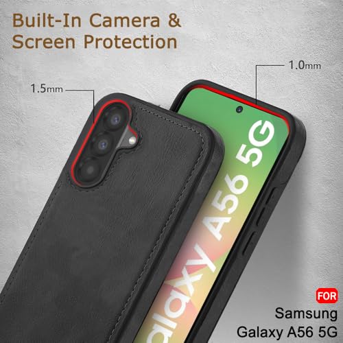 Image of TheGiftKart Genuine Leather Finish Back Cover Case for Samsung Galaxy A56 5G | Shockproof Design | Raised Edges for Camera & Screen Protection | Stunning Minimalist Case Cover for Samsung A56 (Black)