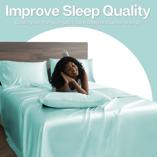 Image of MR&HM Satin Pillowcase for Hair and Skin, Silk Satin Pillowcase 2 Pack, Standard Size Pillow Cases Set of 2, Silky Pillow Cover with Envelope Closure (20x26, Turquoise)