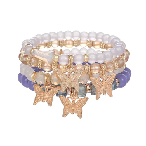 Image of COLORFUL BLING 4-5Pcs Adjustable Cute Butterfly Stackable Stretch Bracelet Multilayer Bohemian Crystal Beads Strand Wrap Bracelet Statement Jewelry Gifts for Women