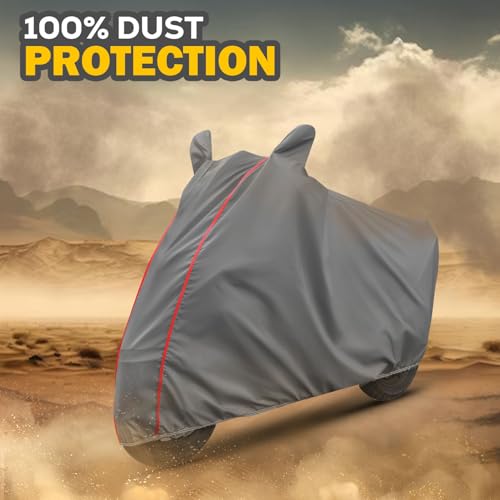 Image of TVS Ronin All Models 100% Waterproof Cover, Mirror Pocket Full Bottom Elastic Triple Stitch Heavy Duty Two Wheeler Cover Protect→ Rain, UV ray,dust,Tree Gum,Bird ding Easy wash-Grey