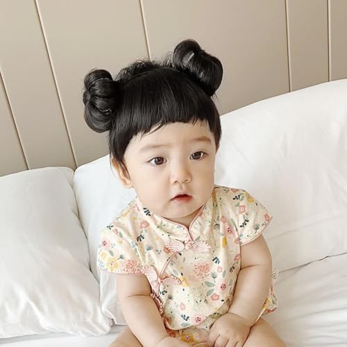 1PC Baby Wig, Natrual Black Baby Wigs for Girls Infant, Baby Girl Headbands with Bangs, High Temperature Silk Fake Bangs Headband with Head Buckle for COS Hair Accessories.2