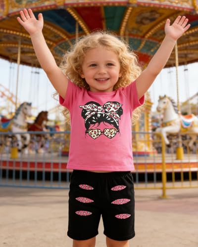 Image of OLMRJKD Kid Toddler Girl Clothes Summer Short Sleeve Figure Graphic Tee Shirt + Shorts Summer Outfits Set