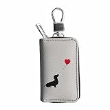 Dolyues Gray Car Key Chain Case Dachshund with Love Heart, Leather Auto Remote Keys Protector Key Ba