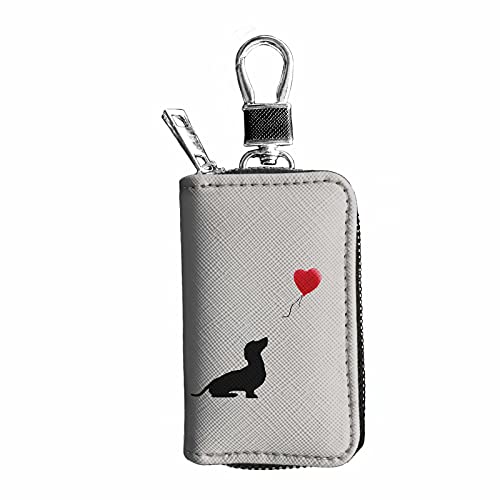 Dolyues Gray Car Key Chain Case Dachshund With Love Heart, Leather Auto Remote Keys Protector Key Bag Pouch With Hook And Zipper Design, Keychain Holder Bags Organizer #TOP30