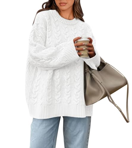 Okiwam Women's Oversized Sweaters Crewneck Cable Knit Pullover Casual Loose Fall Outfits Fashion Clothes 2025