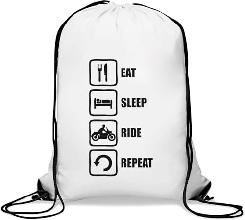 Eat Sleep Ride Repeat - Sacca da palestra per moto stile casual con coulisse colore: bianco Taglia unica