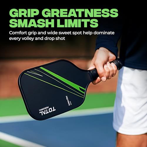 Image of Total Pickleball Paddle Racket 16mm Carbon Fiber | Lightweight Single Bat with Cushioned Grip for Indoor Outdoor Pickle Ball Game-Black Green