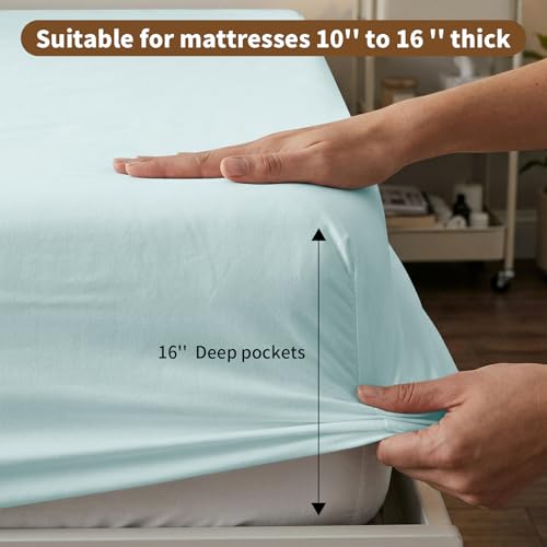 Image of HBHLFZ Full Fitted Sheet Only, Soft Breathable Bottom Sheet - 54 inchx75 inch Deep Pockets Full Size Fitted Sheet - All Around Stretch Fit, Wrinkle Resistant, Colorfast - Easy Care, Light Blue