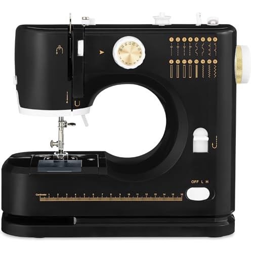 Best Choice Products Sewing Machine for Beginners, 55-Piece Kit, w/ 16 Built-in Stitch Patterns, Double Stitching, Foot Pedal, Storage Drawer, 6V - Black/Gold