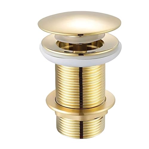 Bonde de lavabo en forme de dôme doré avec écrou en laiton – Siphon de lavabo de salle de bain luxueux, finition or, construction en laiton, idéal pour...