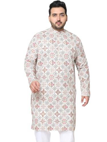 Sojanya Plus (Since 1958) Men's Cotton Linen Cream And Multi Printed Only Long Kurta