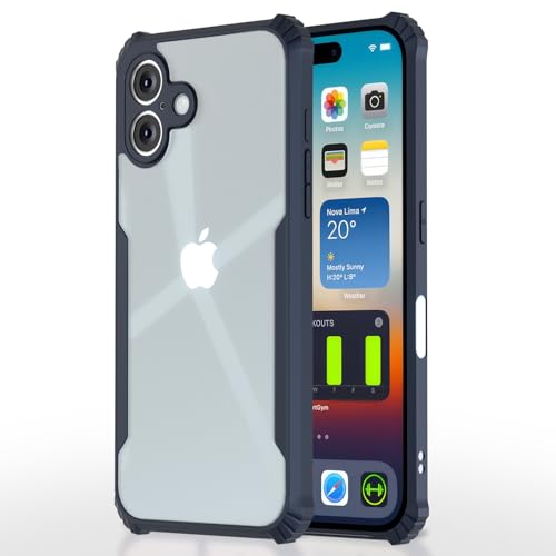 Image of Pikkme Crystal Clear Transparent Back | Ultra Hyrbid | Full Camera Protection | Raised Edge | Bumper Back Case for iPhone 16 (Blue)
