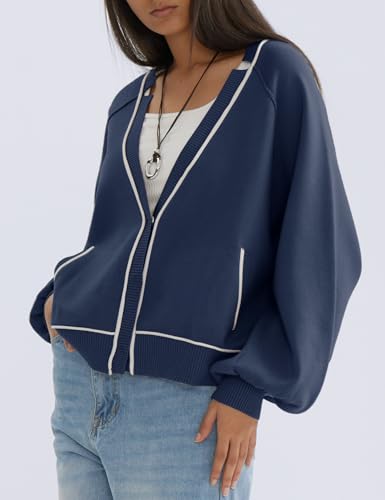 CHERFLY Women's Oversized Cardigan Sweater 2025 Fall Knit Open Front Button Down Long Sleeve Casual Coat Outfits with Pockets - Image 3